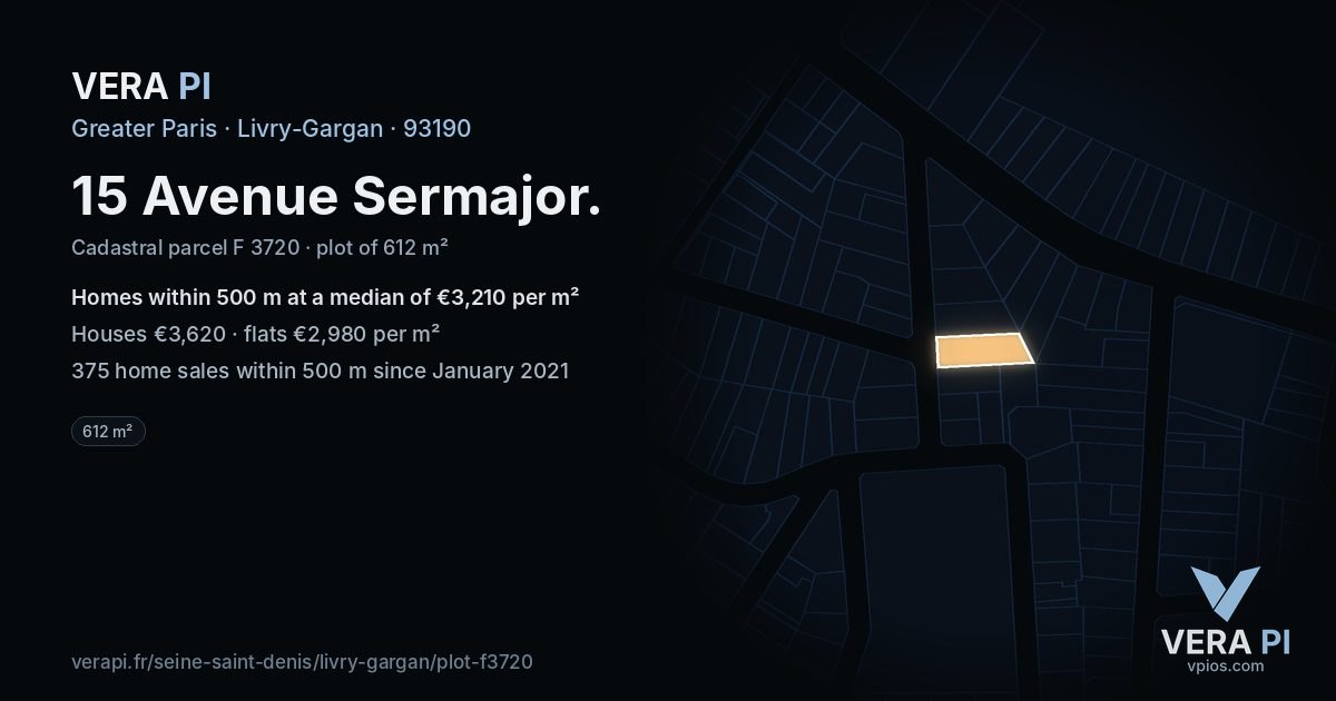 15 Avenue Sermajor, Livry-Gargan at night – the plot lit, the parcels around coloured by the prices near them