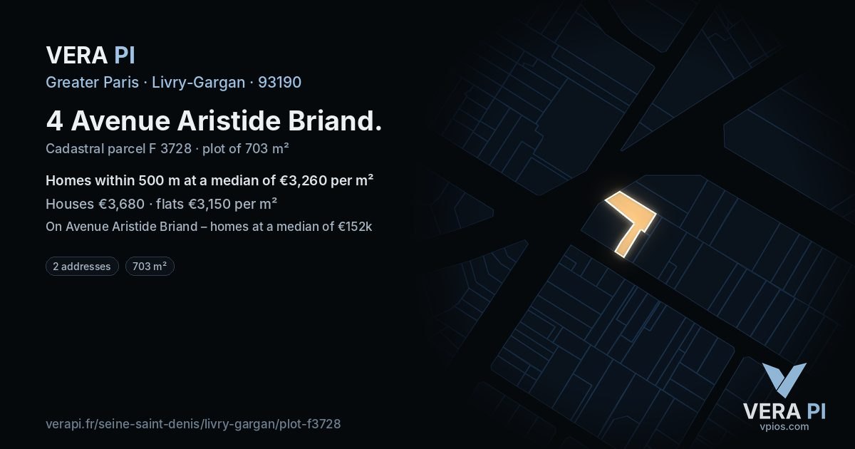 4 Avenue Aristide Briand, Livry-Gargan at night – the plot lit, the parcels around coloured by the prices near them