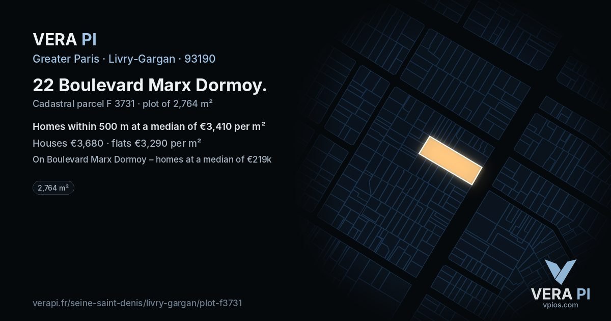 22 Boulevard Marx Dormoy, Livry-Gargan at night – the plot lit, the parcels around coloured by the prices near them