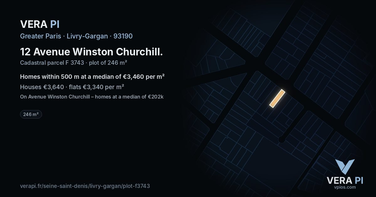 12 Avenue Winston Churchill, Livry-Gargan at night – the plot lit, the parcels around coloured by the prices near them