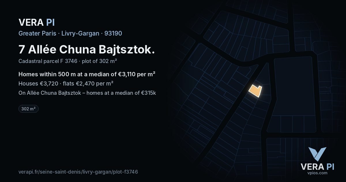 7 Allée Chuna Bajtsztok, Livry-Gargan at night – the plot lit, the parcels around coloured by the prices near them