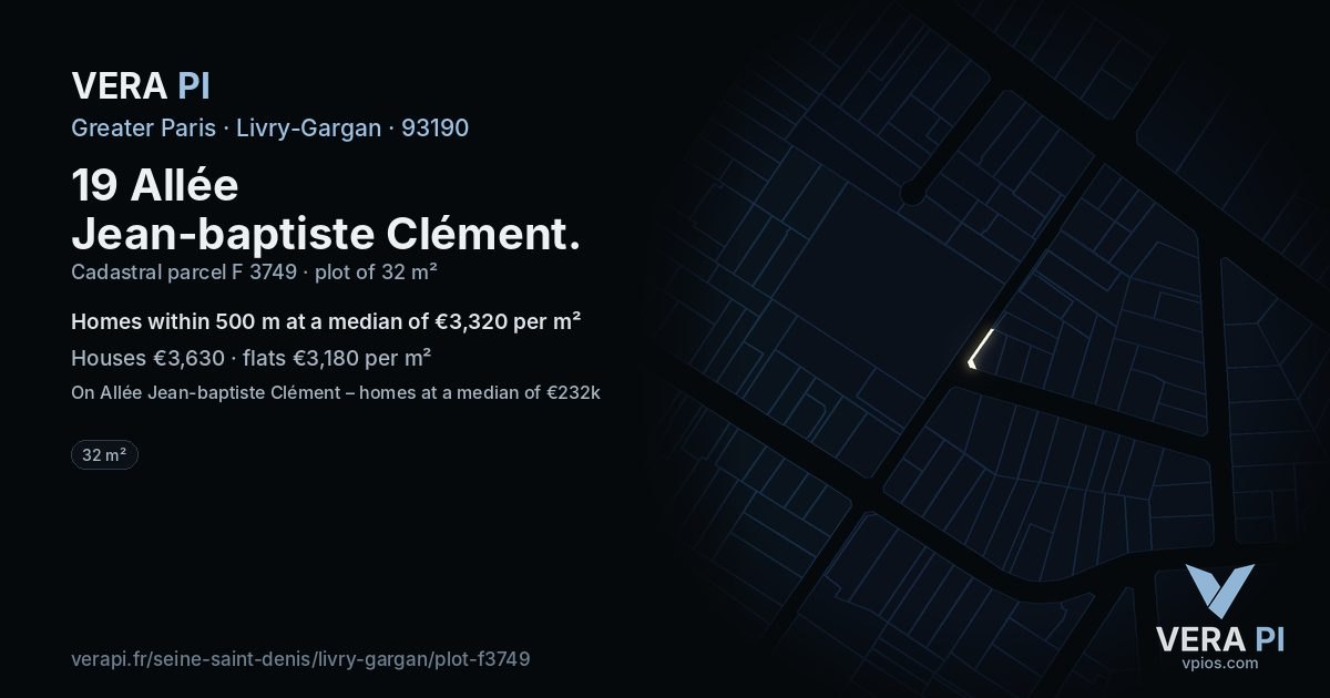 19 Allée Jean-baptiste Clément, Livry-Gargan at night – the plot lit, the parcels around coloured by the prices near them