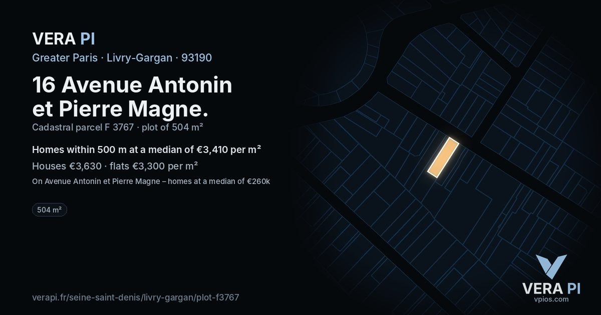 16 Avenue Antonin et Pierre Magne, Livry-Gargan at night – the plot lit, the parcels around coloured by the prices near them