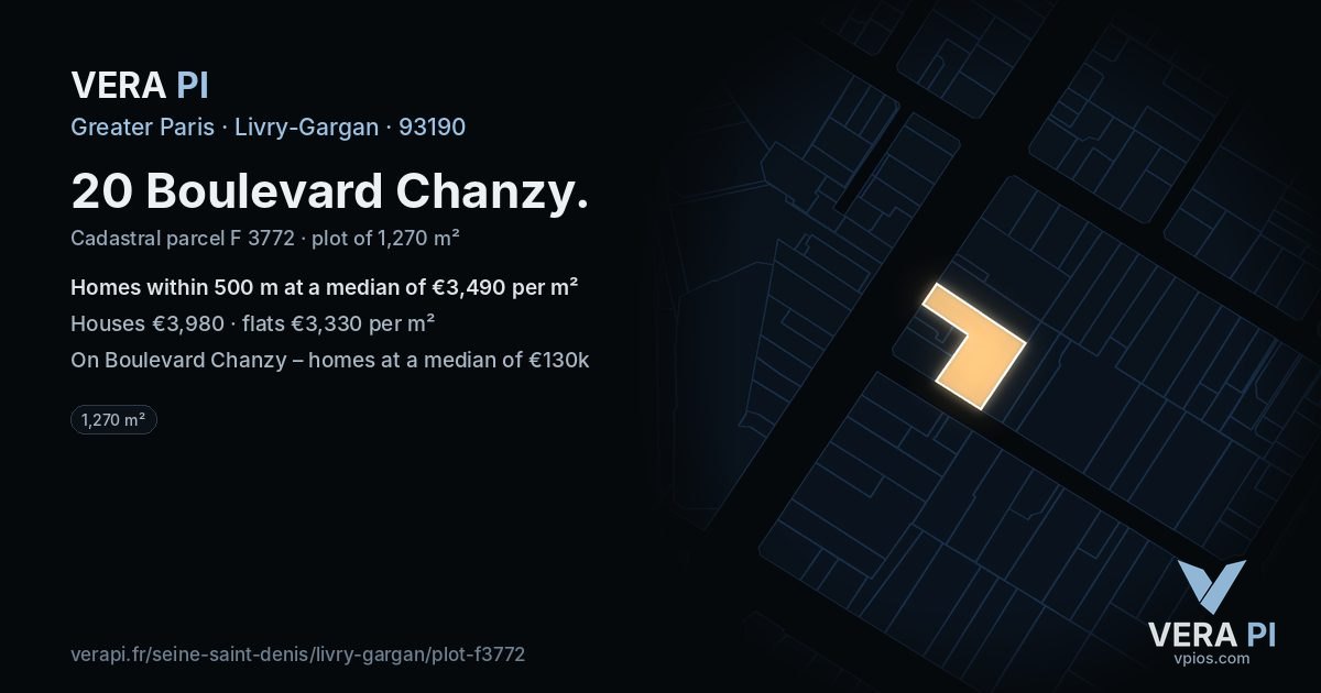 20 Boulevard Chanzy, Livry-Gargan at night – the plot lit, the parcels around coloured by the prices near them