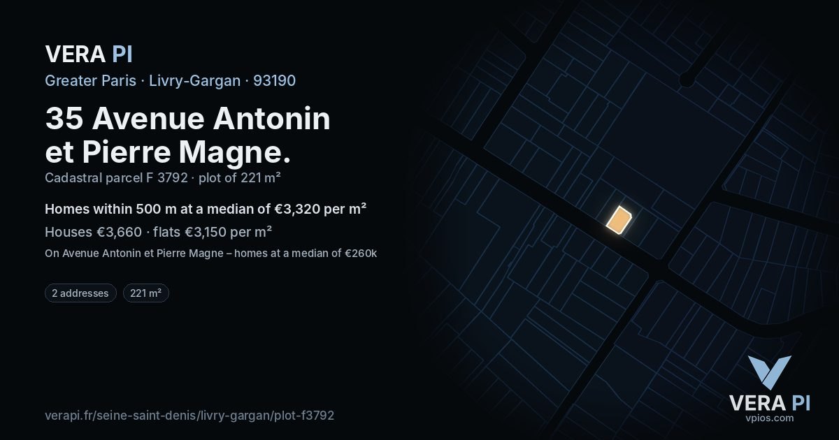 35 Avenue Antonin et Pierre Magne, Livry-Gargan at night – the plot lit, the parcels around coloured by the prices near them