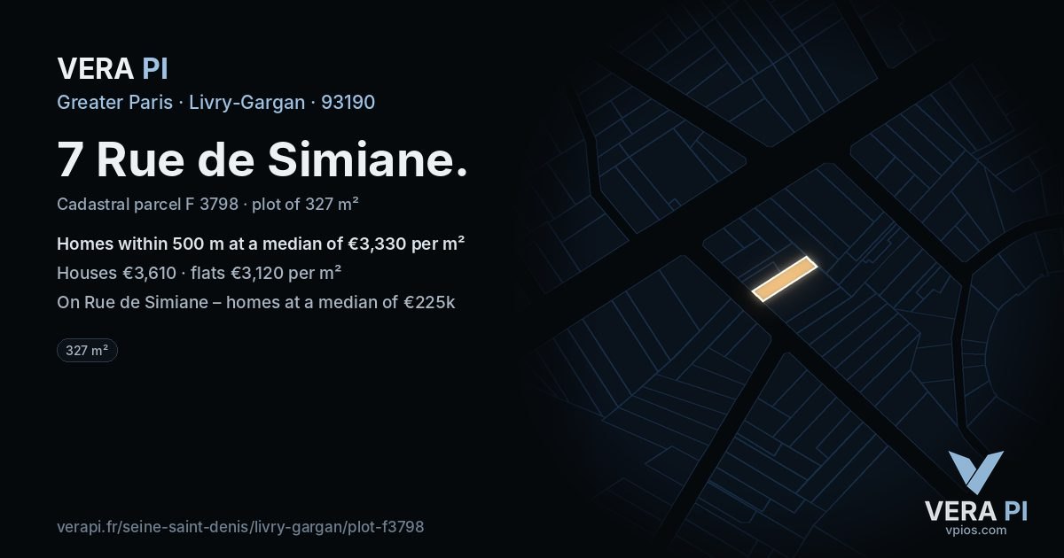7 Rue de Simiane, Livry-Gargan at night – the plot lit, the parcels around coloured by the prices near them