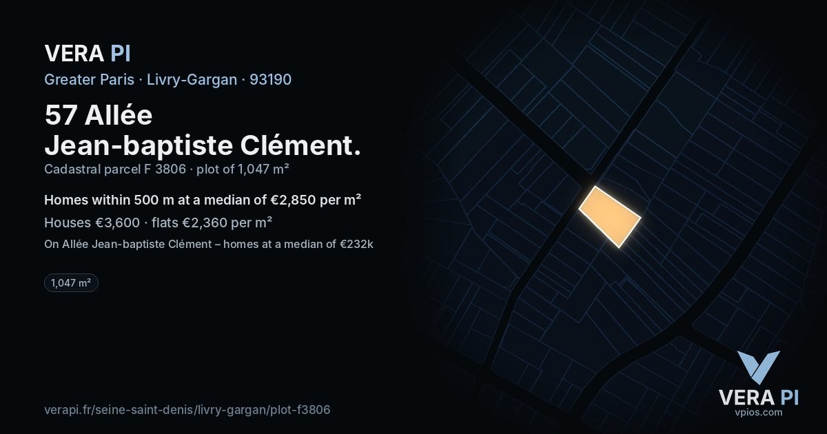 57 Allée Jean-baptiste Clément, Livry-Gargan at night – the plot lit, the parcels around coloured by the prices near them