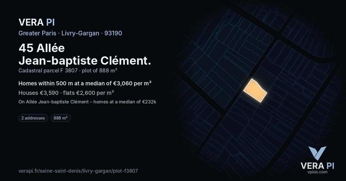 45 Allée Jean-baptiste Clément, Livry-Gargan at night – the plot lit, the parcels around coloured by the prices near them