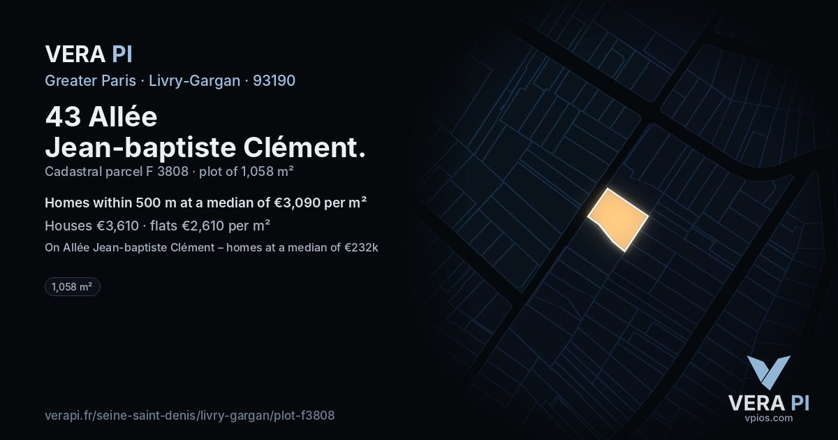 43 Allée Jean-baptiste Clément, Livry-Gargan at night – the plot lit, the parcels around coloured by the prices near them