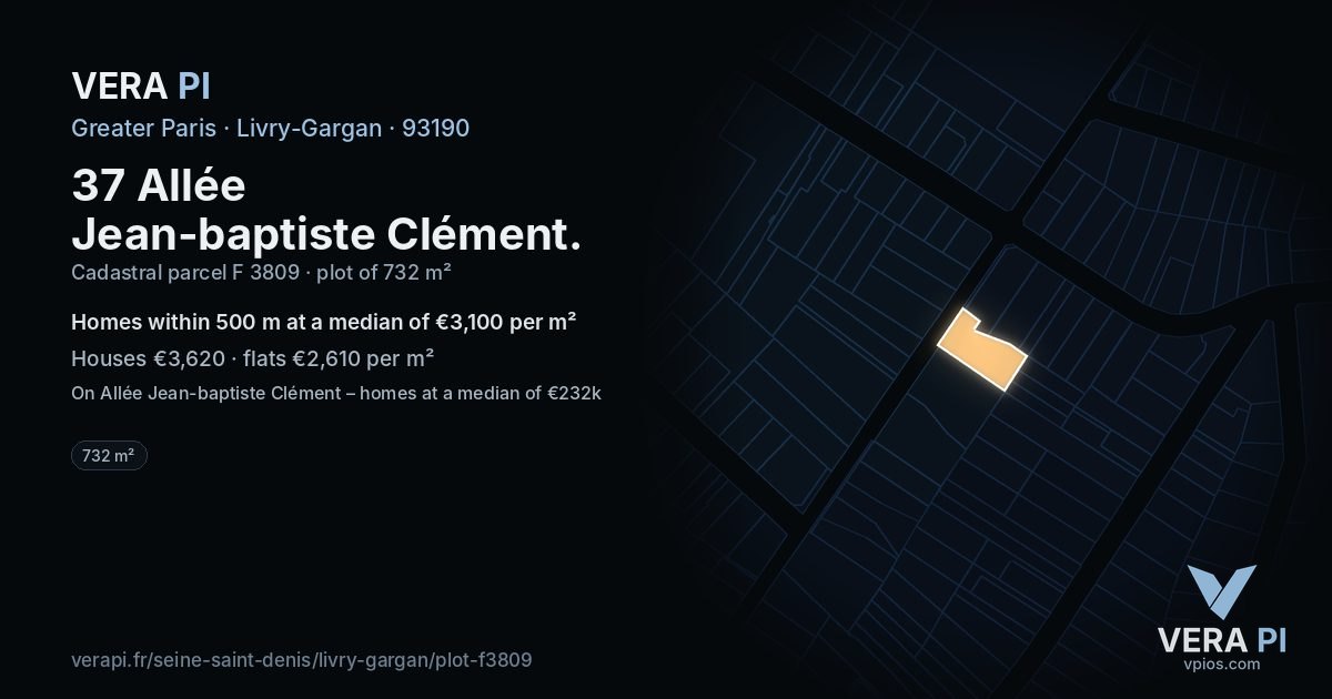 37 Allée Jean-baptiste Clément, Livry-Gargan at night – the plot lit, the parcels around coloured by the prices near them