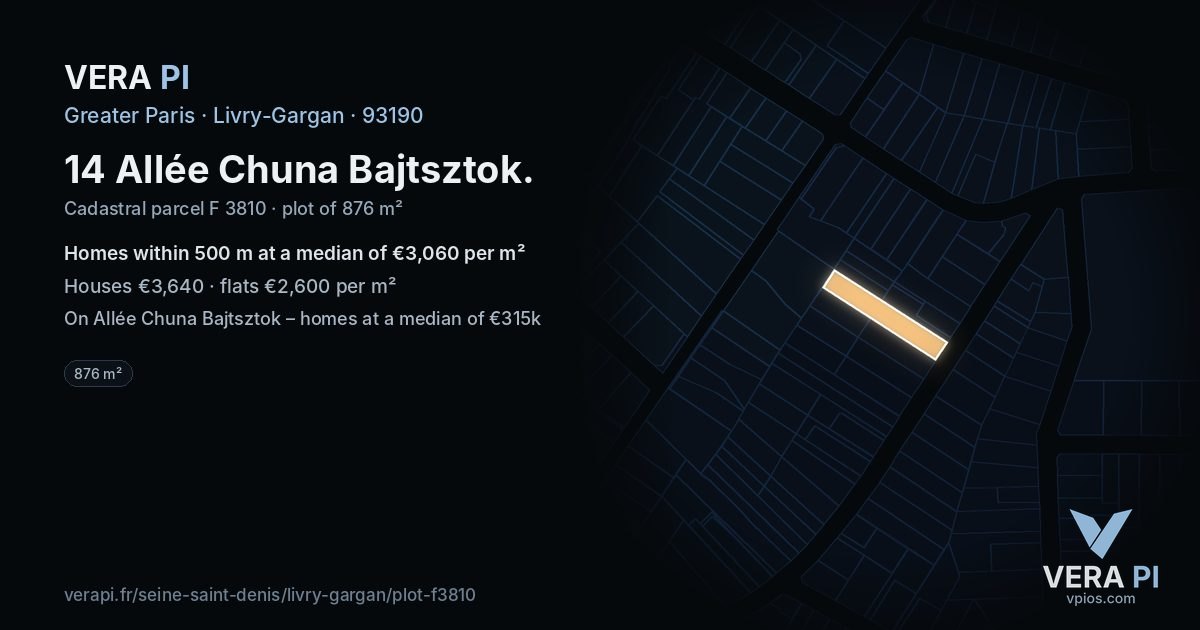 14 Allée Chuna Bajtsztok, Livry-Gargan at night – the plot lit, the parcels around coloured by the prices near them