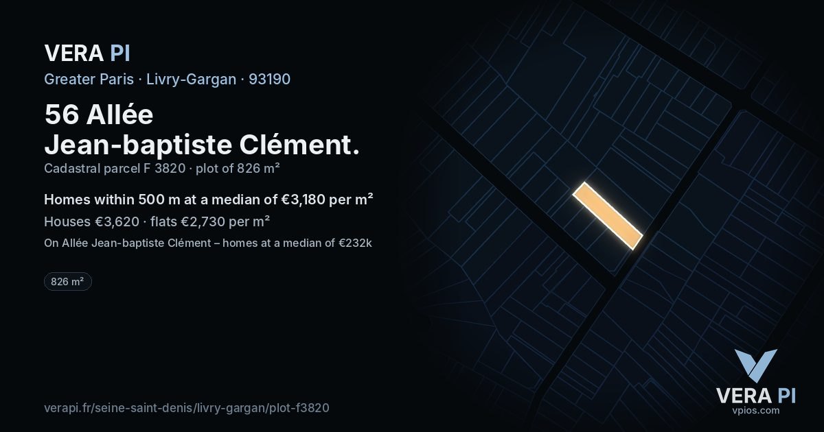 56 Allée Jean-baptiste Clément, Livry-Gargan at night – the plot lit, the parcels around coloured by the prices near them