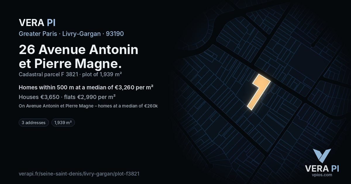 26 Avenue Antonin et Pierre Magne, Livry-Gargan at night – the plot lit, the parcels around coloured by the prices near them