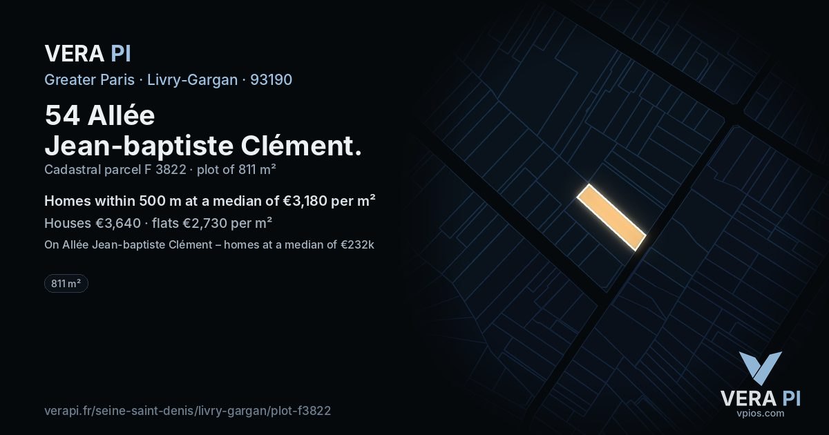 54 Allée Jean-baptiste Clément, Livry-Gargan at night – the plot lit, the parcels around coloured by the prices near them