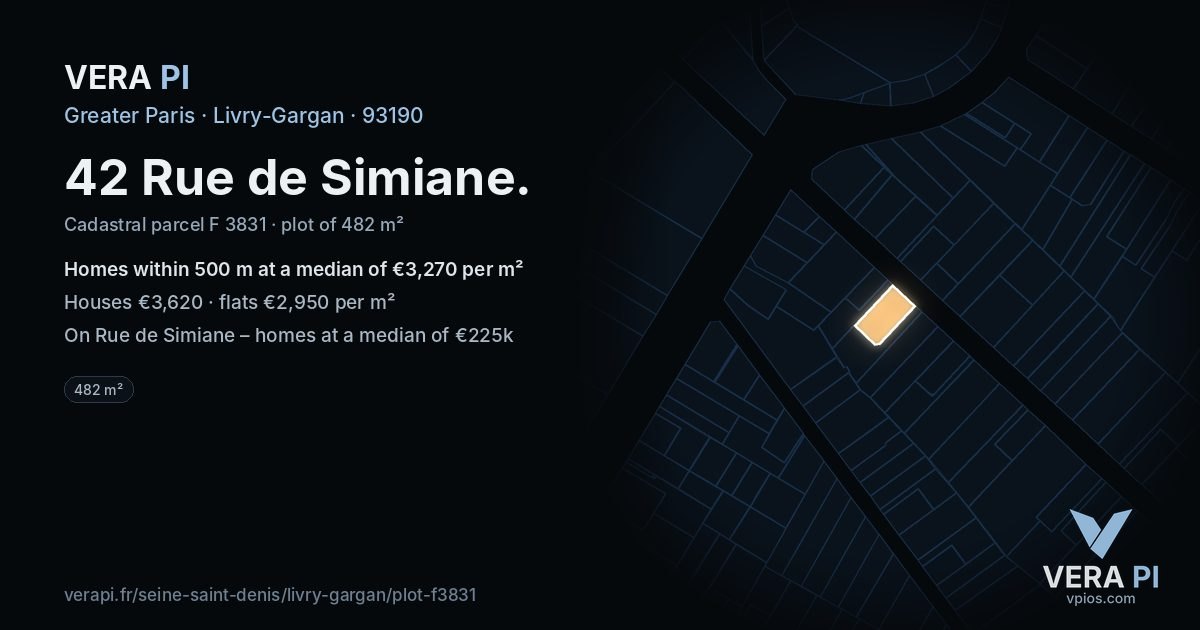 42 Rue de Simiane, Livry-Gargan at night – the plot lit, the parcels around coloured by the prices near them