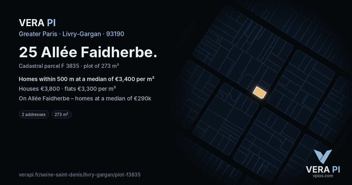 25 Allée Faidherbe, Livry-Gargan at night – the plot lit, the parcels around coloured by the prices near them