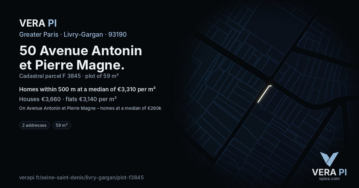 50 Avenue Antonin et Pierre Magne, Livry-Gargan at night – the plot lit, the parcels around coloured by the prices near them