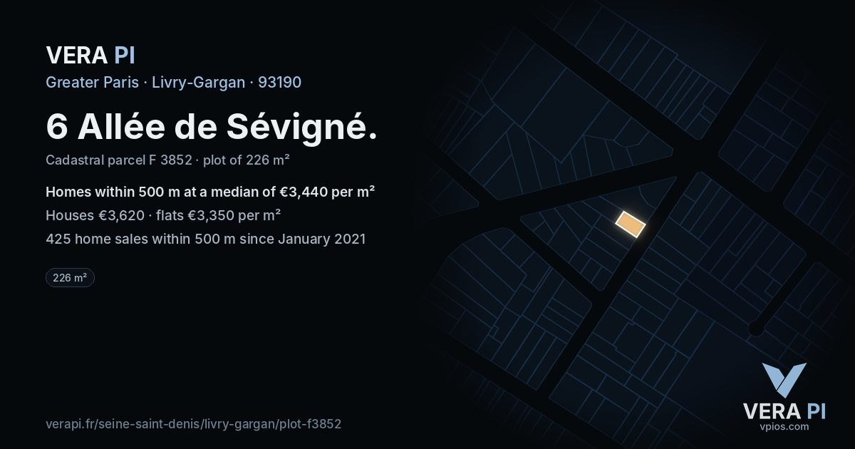 6 Allée de Sévigné, Livry-Gargan at night – the plot lit, the parcels around coloured by the prices near them
