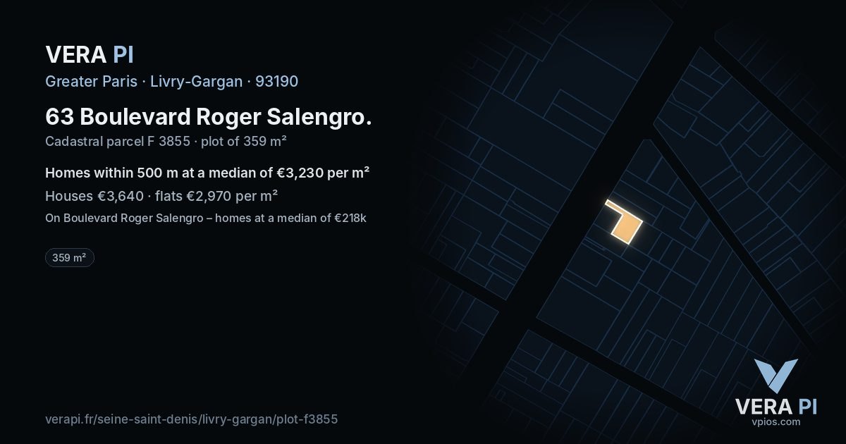 63 Boulevard Roger Salengro, Livry-Gargan at night – the plot lit, the parcels around coloured by the prices near them