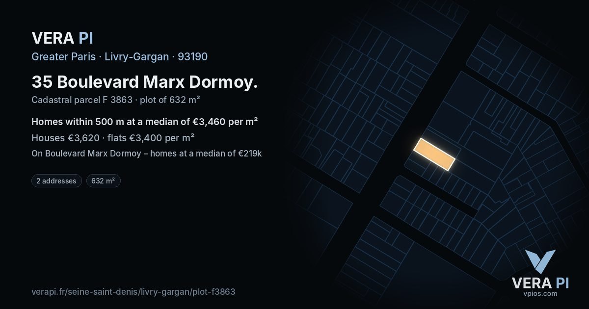 35 Boulevard Marx Dormoy, Livry-Gargan at night – the plot lit, the parcels around coloured by the prices near them