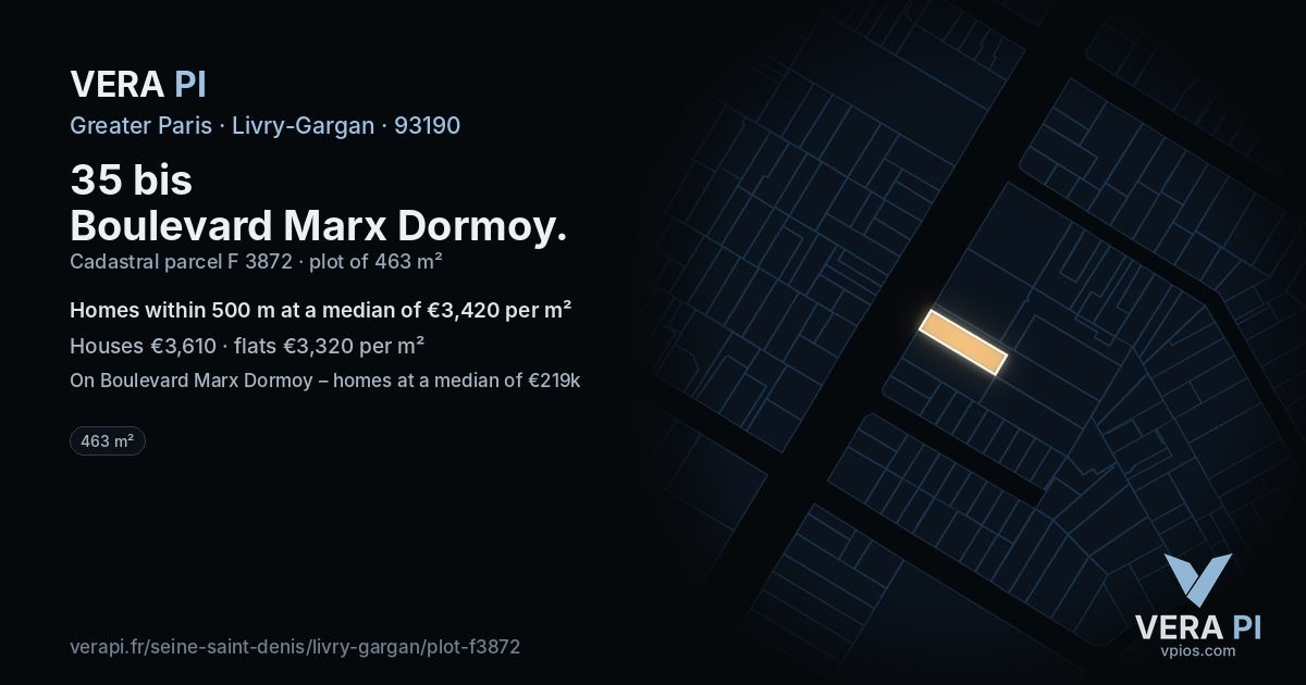 35 bis Boulevard Marx Dormoy, Livry-Gargan at night – the plot lit, the parcels around coloured by the prices near them