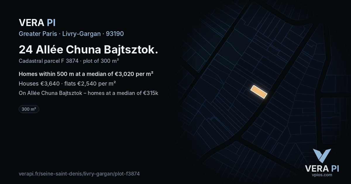 24 Allée Chuna Bajtsztok, Livry-Gargan at night – the plot lit, the parcels around coloured by the prices near them