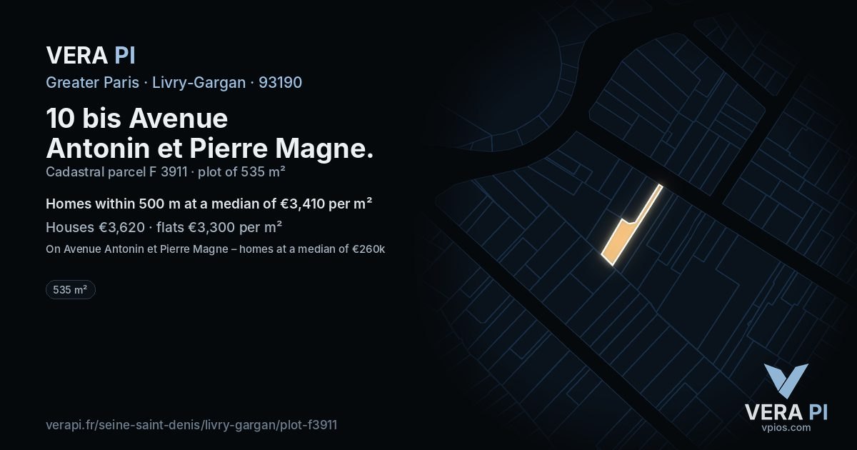 10 bis Avenue Antonin et Pierre Magne, Livry-Gargan at night – the plot lit, the parcels around coloured by the prices near them