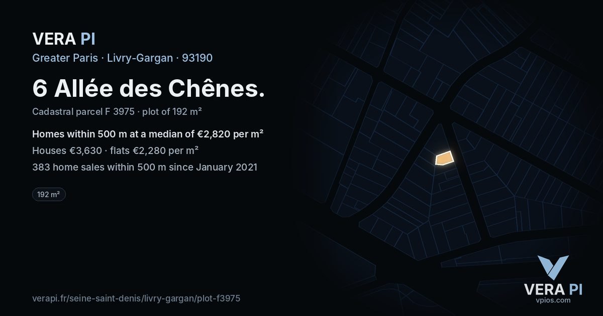 6 Allée des Chênes, Livry-Gargan at night – the plot lit, the parcels around coloured by the prices near them