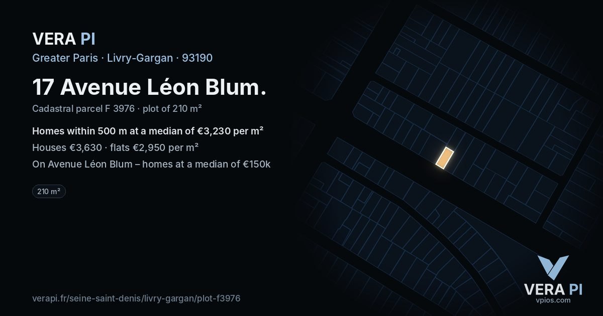 17 Avenue Léon Blum, Livry-Gargan at night – the plot lit, the parcels around coloured by the prices near them