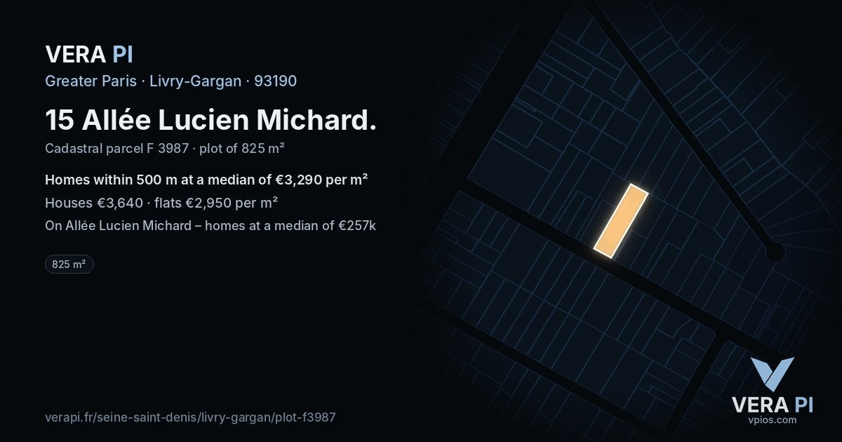 15 Allée Lucien Michard, Livry-Gargan at night – the plot lit, the parcels around coloured by the prices near them