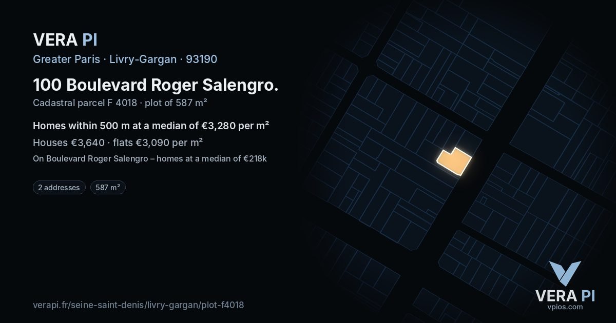 100 Boulevard Roger Salengro, Livry-Gargan at night – the plot lit, the parcels around coloured by the prices near them