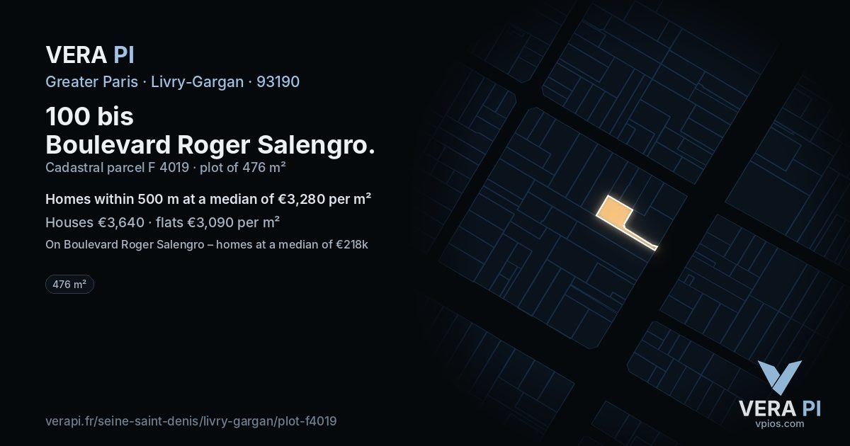 100 bis Boulevard Roger Salengro, Livry-Gargan at night – the plot lit, the parcels around coloured by the prices near them