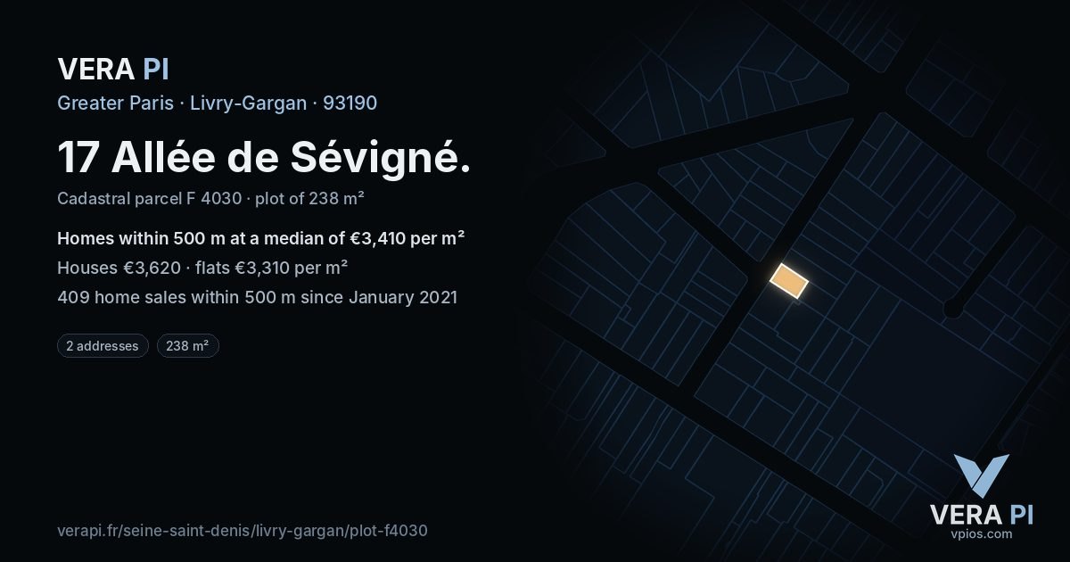 17 Allée de Sévigné, Livry-Gargan at night – the plot lit, the parcels around coloured by the prices near them