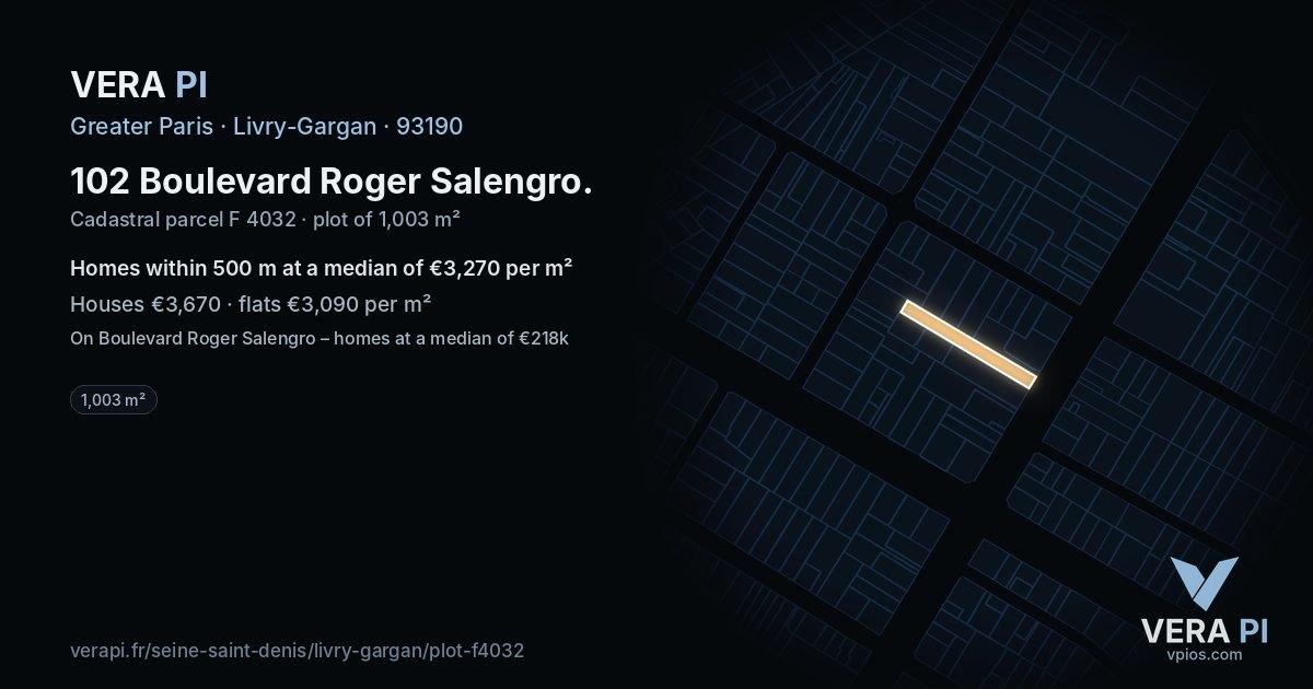102 Boulevard Roger Salengro, Livry-Gargan at night – the plot lit, the parcels around coloured by the prices near them