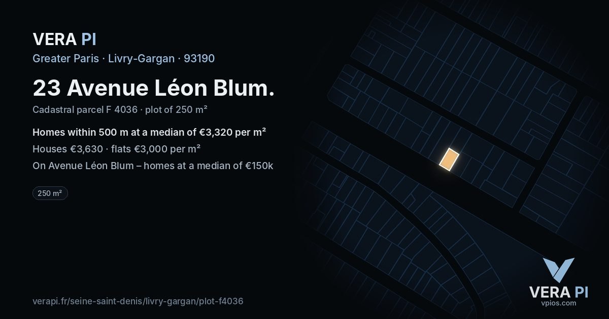 23 Avenue Léon Blum, Livry-Gargan at night – the plot lit, the parcels around coloured by the prices near them