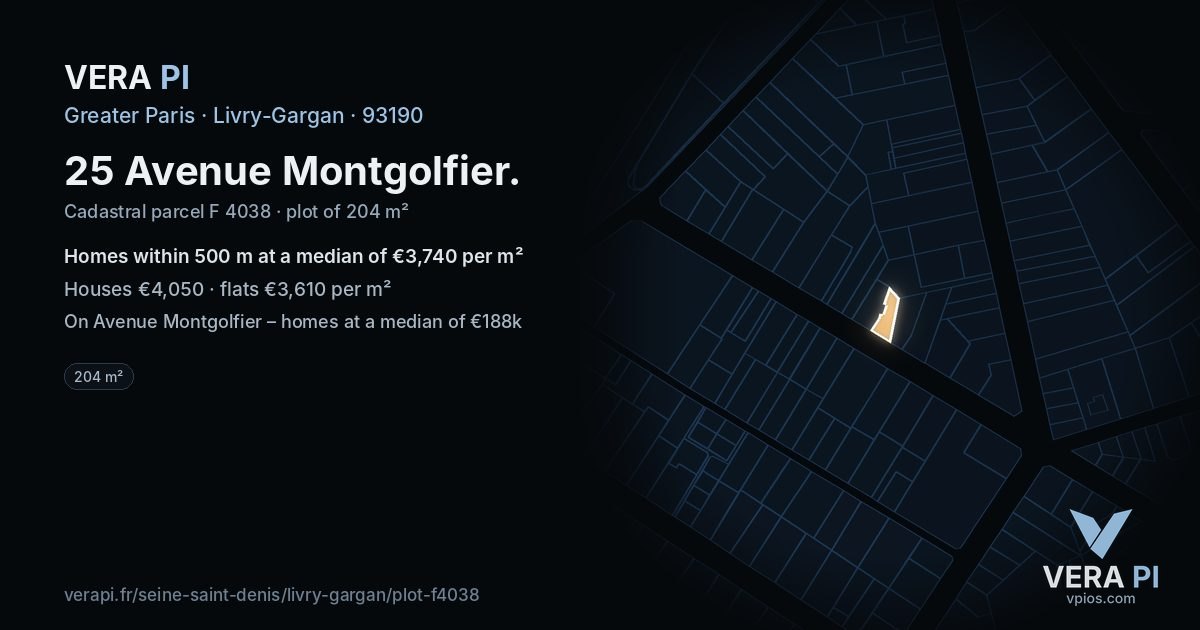 25 Avenue Montgolfier, Livry-Gargan at night – the plot lit, the parcels around coloured by the prices near them