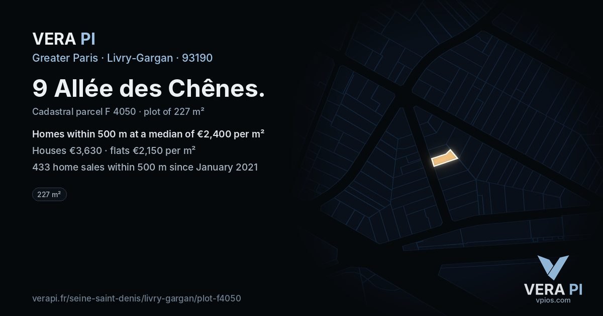 9 Allée des Chênes, Livry-Gargan at night – the plot lit, the parcels around coloured by the prices near them