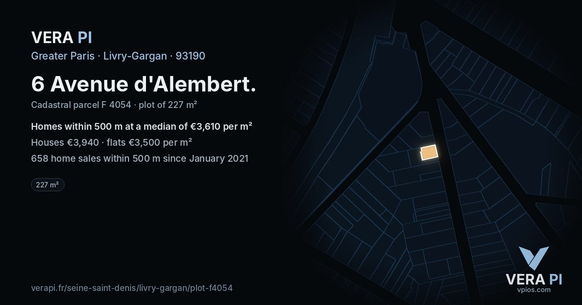 6 Avenue d'Alembert, Livry-Gargan at night – the plot lit, the parcels around coloured by the prices near them