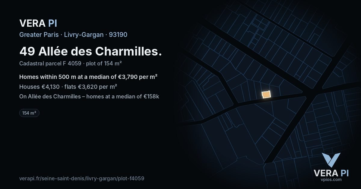 49 Allée des Charmilles, Livry-Gargan at night – the plot lit, the parcels around coloured by the prices near them