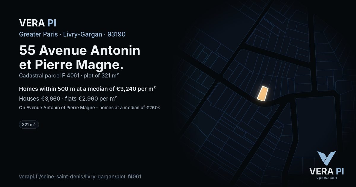 55 Avenue Antonin et Pierre Magne, Livry-Gargan at night – the plot lit, the parcels around coloured by the prices near them