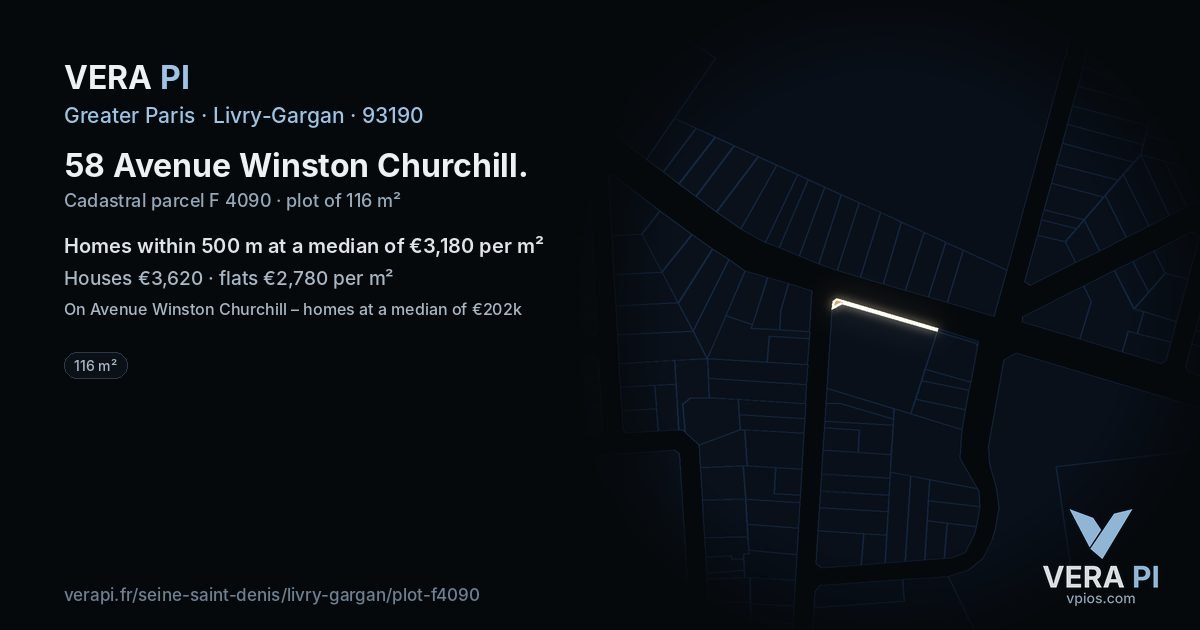 58 Avenue Winston Churchill, Livry-Gargan at night – the plot lit, the parcels around coloured by the prices near them