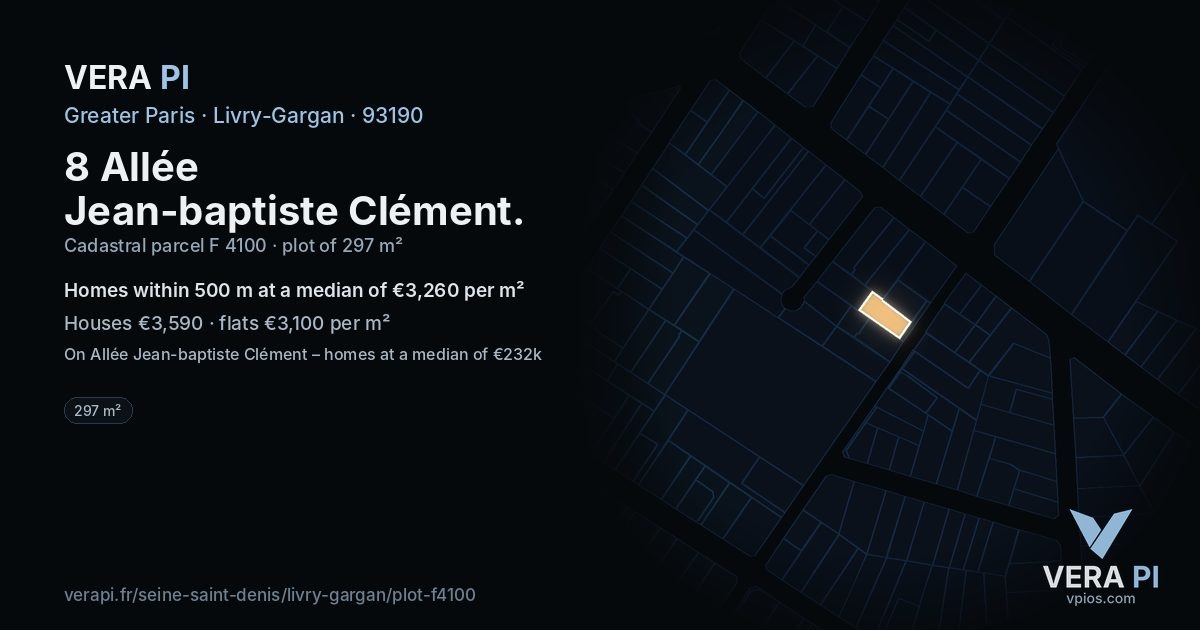 8 Allée Jean-baptiste Clément, Livry-Gargan at night – the plot lit, the parcels around coloured by the prices near them