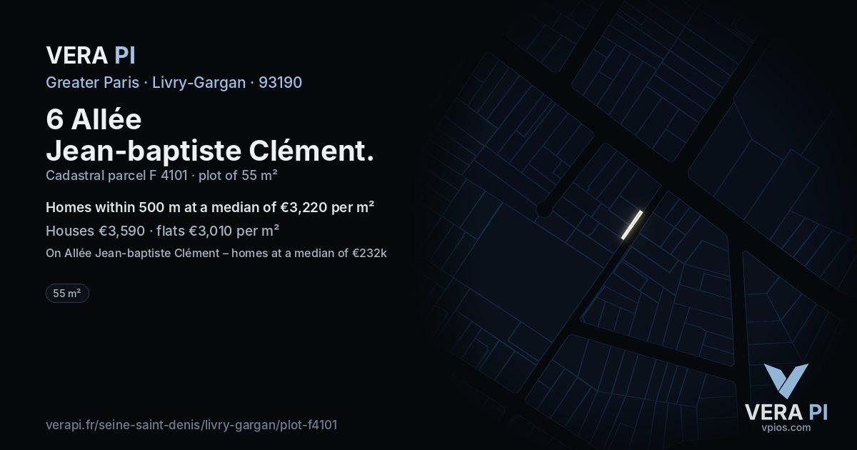 6 Allée Jean-baptiste Clément, Livry-Gargan at night – the plot lit, the parcels around coloured by the prices near them