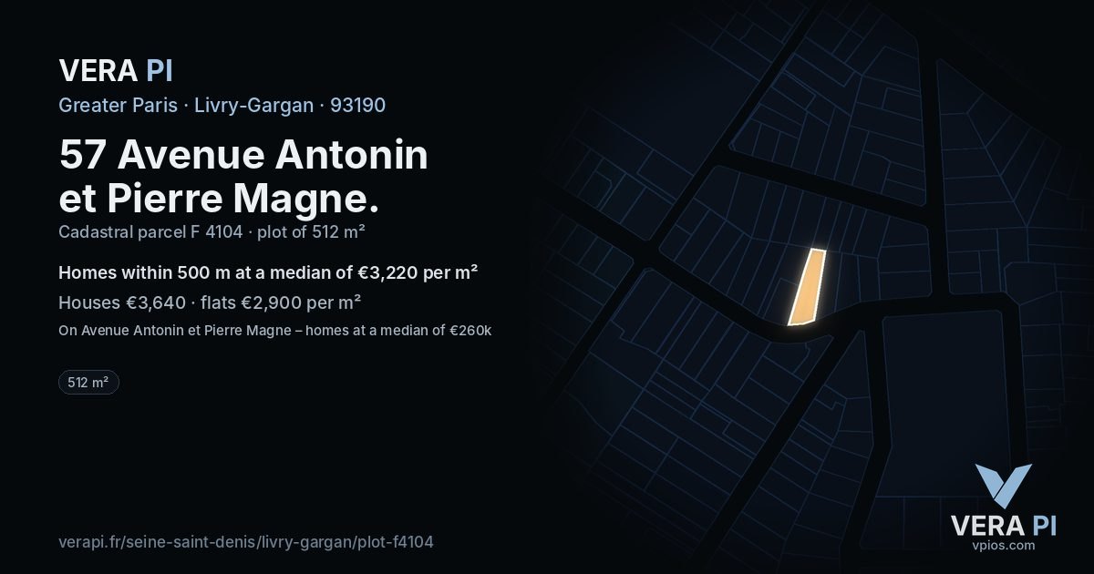 57 Avenue Antonin et Pierre Magne, Livry-Gargan at night – the plot lit, the parcels around coloured by the prices near them