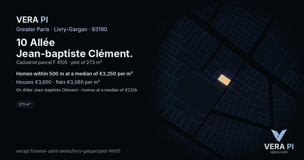 10 Allée Jean-baptiste Clément, Livry-Gargan at night – the plot lit, the parcels around coloured by the prices near them