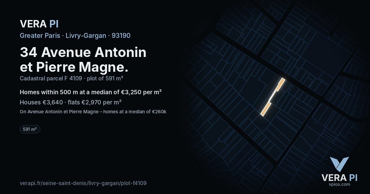 34 Avenue Antonin et Pierre Magne, Livry-Gargan at night – the plot lit, the parcels around coloured by the prices near them