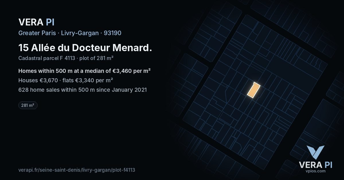 15 Allée du Docteur Menard, Livry-Gargan at night – the plot lit, the parcels around coloured by the prices near them