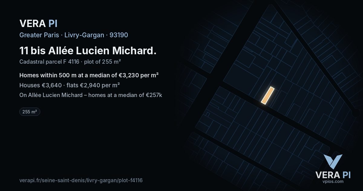 11 bis Allée Lucien Michard, Livry-Gargan at night – the plot lit, the parcels around coloured by the prices near them