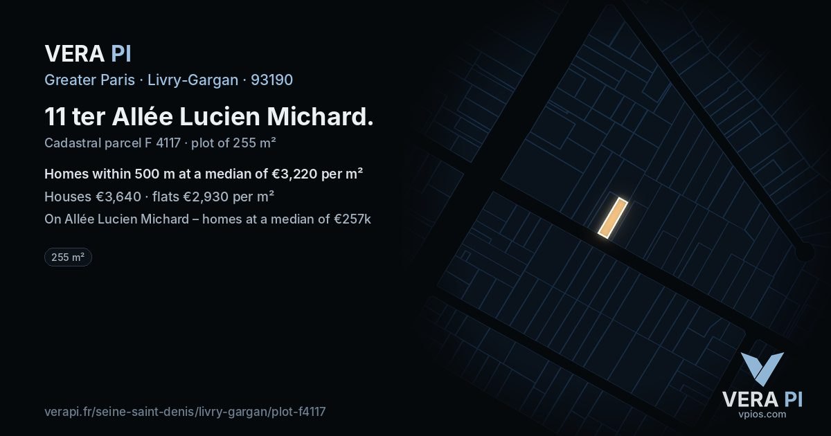 11 ter Allée Lucien Michard, Livry-Gargan at night – the plot lit, the parcels around coloured by the prices near them