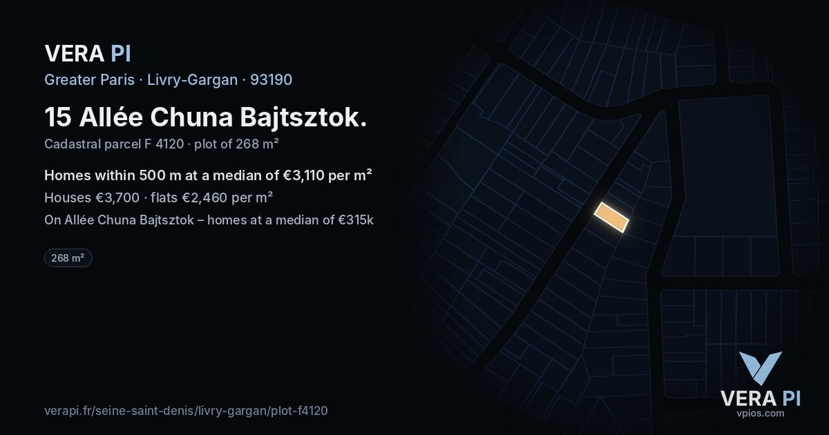 15 Allée Chuna Bajtsztok, Livry-Gargan at night – the plot lit, the parcels around coloured by the prices near them